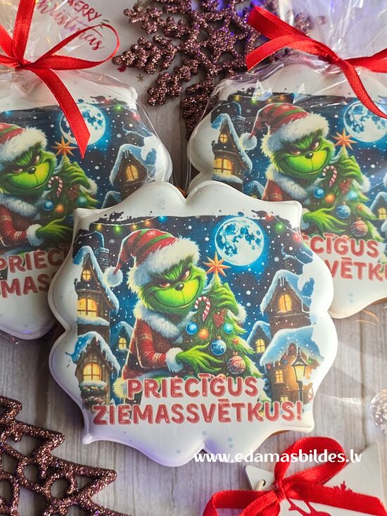 Mājas ingvera cepums "Priecīgus Ziemassvētkus!" Grinčs