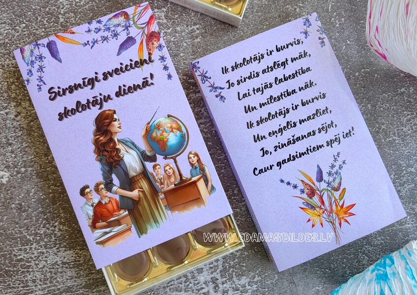 Konfektes kastītē "Sirsnīgi sveicieni skolotāju dienā!" 