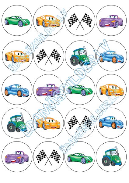 Cukura papīrs ar apdruku "Mašīnītes", 5 cm