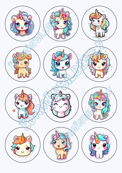 Cukura papīrs ar apdruku "Unicorn", kapkeiku aplīši 6 cm