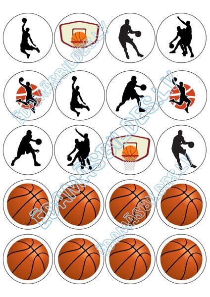 Cukura papīrs ar apdruku "Basketbols", 5 cm