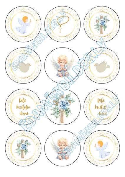 Cukura papīrs ar apdruku "Dēla kristības", kapkeiku aplīši, 6 cm