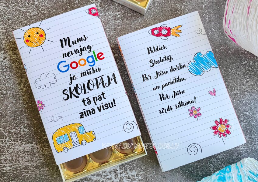 Konfektes kastītē "Mūsu skolotāja" 