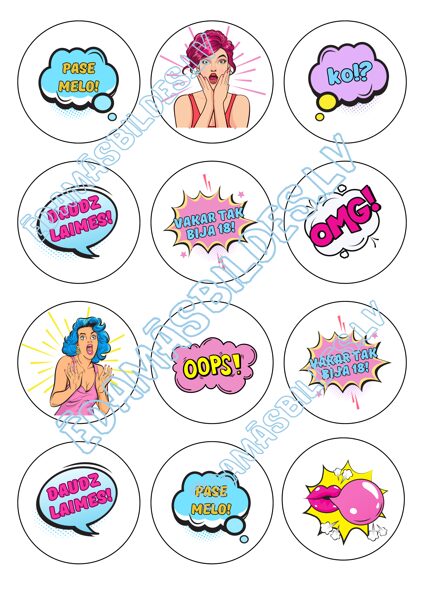 Cukura papīrs ar apdruku "Pop Art", 6 cm