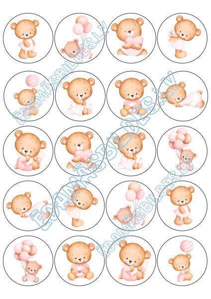 Cukura papīrs ar apdruku "Lācīši",5 cm, meiteņu