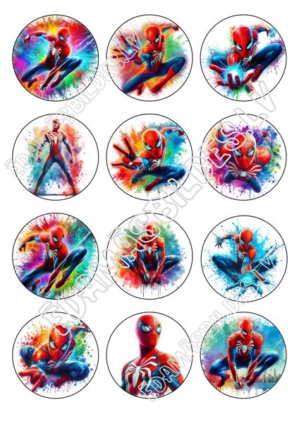 Cukura papīrs ar apdruku "Zirnekļcilvēks", aplīši 6 cm