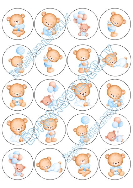 Cukura papīrs ar apdruku "Lācīši",5 cm, puika