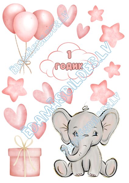Cukura papīrs ar apdruku " 1 годик ", meiteņu