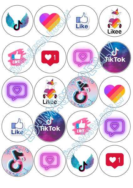 Cukura papīrs ar apdruku "Sociālie tīkli", 5 cm