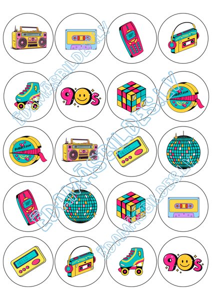 Cukura papīrs ar apdruku "90's", 5 cm