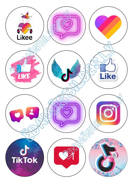 Cukura papīrs ar apdruku "Sociālie tīkli", 6 cm