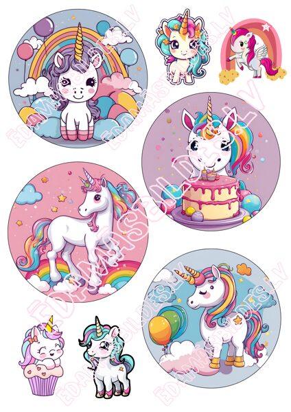 Cukura papīrs ar apdruku "Vienradža BENTO kūkai"