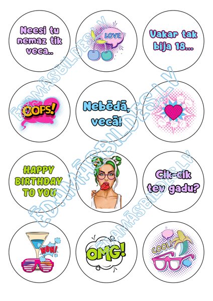 Cukura papīrs ar apdruku "Pop Art 2", 6 cm