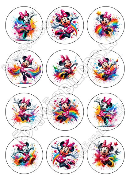 Cukura papīrs ar apdruku "Minnija", aplīši 6 cm