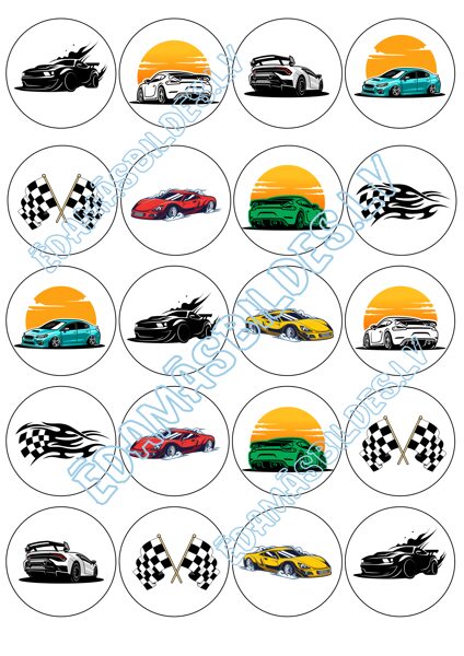 Cukura papīrs ar apdruku "Autosports", 5 cm