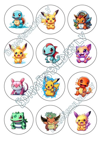 Cukura papīrs ar apdruku "Pokemoni" Nr 2, aplīši 6 cm, 