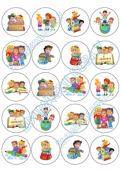 Cukura papīrs ar apdruku "1. septembris", kapkeiku aplīši 5 cm