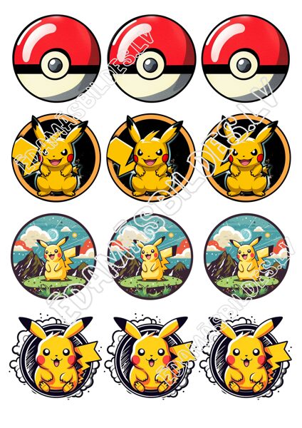 Cukura papīrs ar apdruku "Pokemoni" , aplīši 6 cm, 