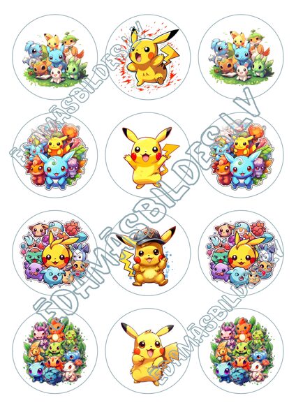 Cukura papīrs ar apdruku "Pokemoni" Nr 3, aplīši 6 cm