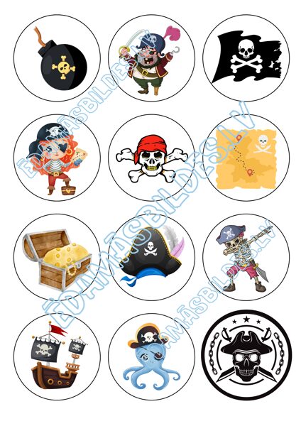 Cukura papīrs ar apdruku, "Pirātu ballīte", 6 cm