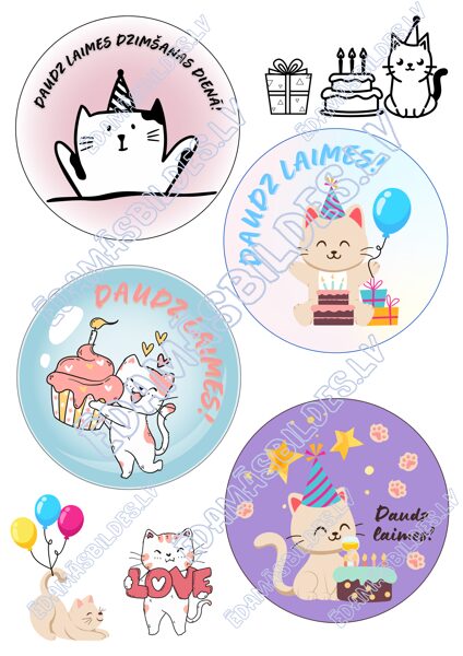 Cukura papīrs ar apdruku "Jauki kaķi ", Bento kūkai