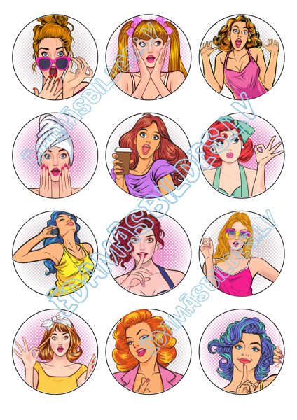 Cukura papīrs ar apdruku "Pop Art 3"", aplīši 6 cm